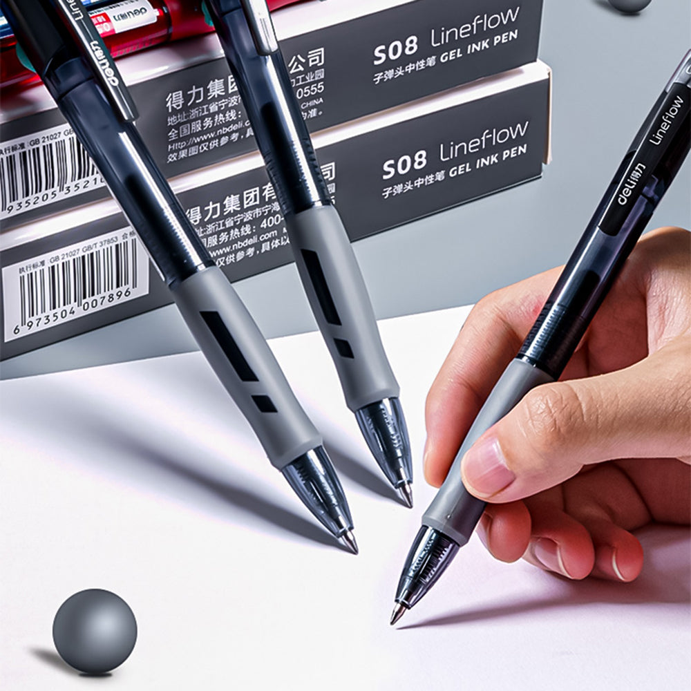 DELI S08 12Pcs Gel Pens Smooth Writing 0.5mm Bullet Tip Student Pen - Black DELI S08 12Pcs Gel Pens Smooth Writing 0.5mm Bullet Tip Student Pen - Black